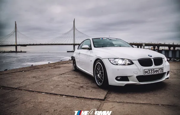 Car, machine, auto, bridge, city, fog, race, bmw