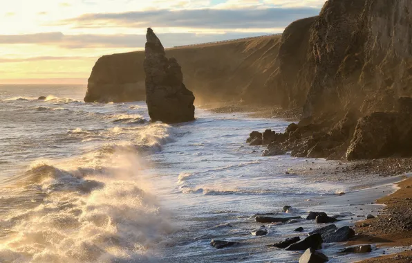 Sea, wave, beach, the sky, the sun, clouds, stones, rocks