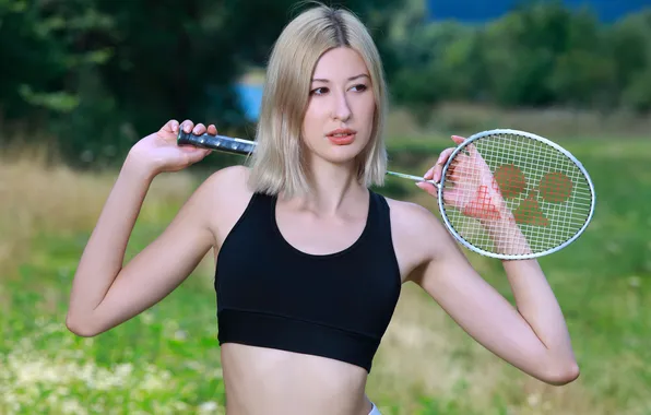 Girl, model, blonde, cute, racket