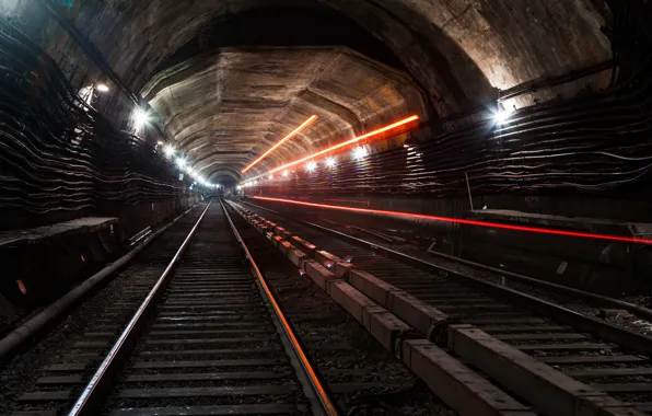 Light, the city, metro, rails, speed, the tunnel