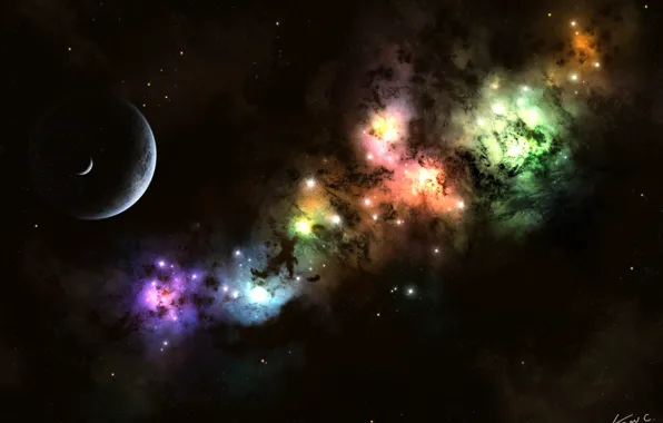 Stars, light, the moon, planet, nebula