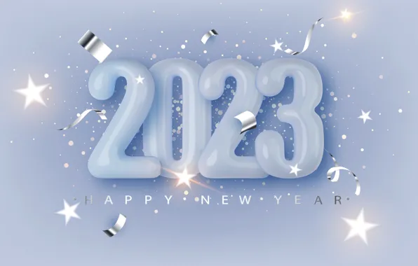 Stars, lights, the inscription, silver, Shine, figures, New year, blue background