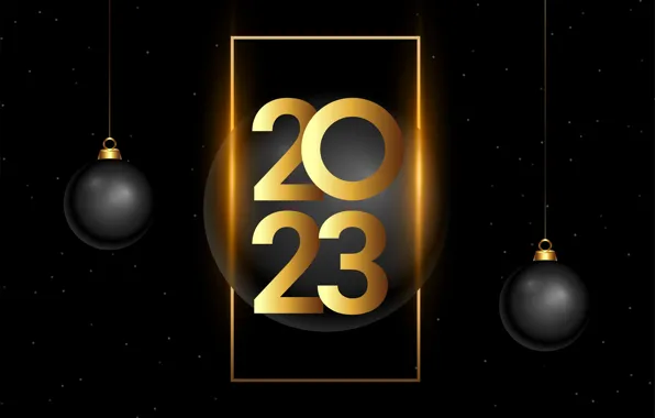 Balls, lights, ball, point, frame, figures, New year, black background