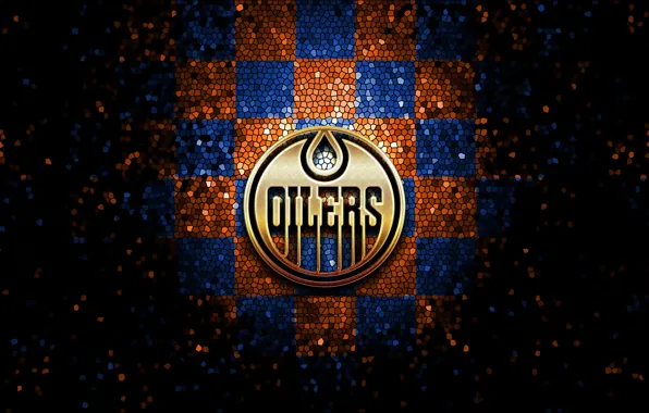 Wallpaper, sport, logo, NHL, hockey, glitter, checkered, Edmonton Oilers