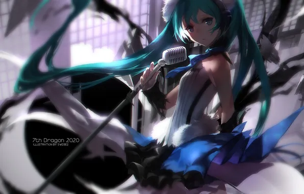 Girl, anime, art, microphone, vocaloid, hatsune miku, 7th dragon 2020, swd3e2