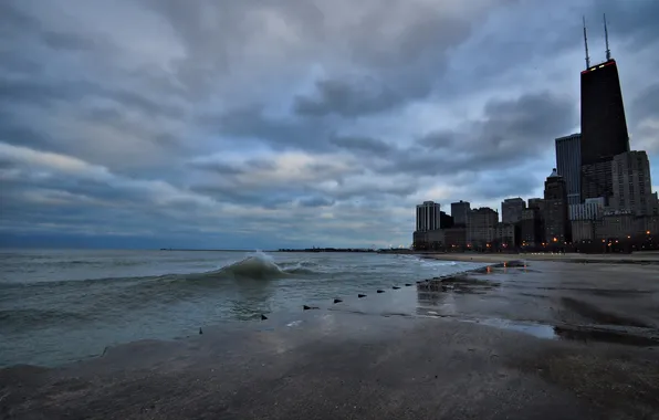 City, lights, skyscrapers, the evening, Chicago, USA, USA, America