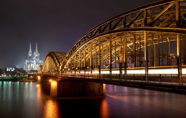 Picture night, Germany, night, germany, Cologne, cologne, Rhine River, koln