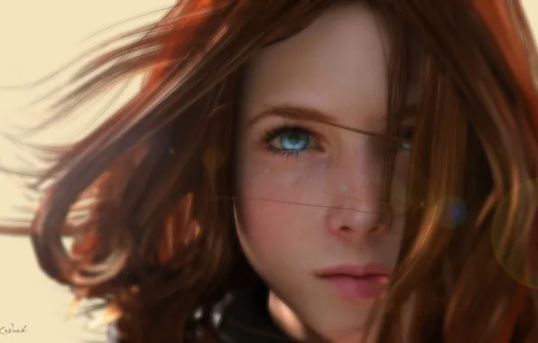 Picture girl, face, blue eyes, 3d graphics, by Conlaodh, Lee McCall