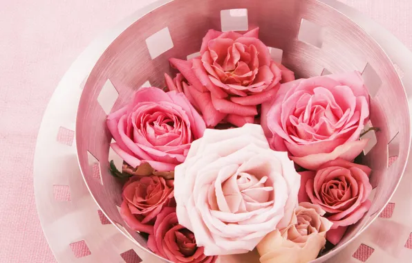 Picture basket, roses, color
