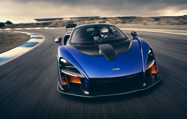McLaren, supercar, front view, 2018, Senna, Kyanos Blue