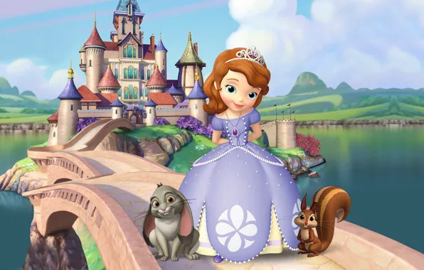Picture castle, art, Bunny, squirrel, children's, Sofia, Princess