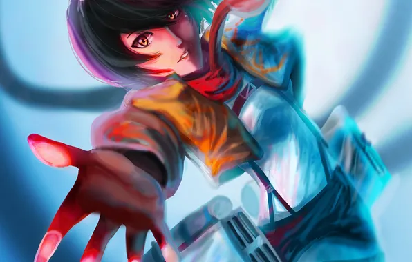 Picture look, girl, hand, anime, art, Mikasa Ackerman, Attack Of The Titans
