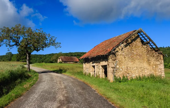 Picture road, mountains, France, buildings