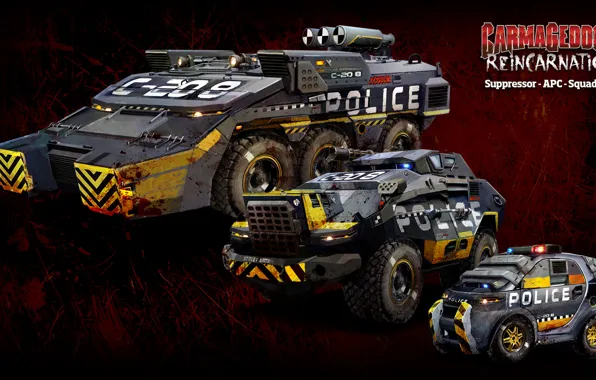 The game, Game, Cars, Carmageddon Reincarnation, APC, Suppressor, Squad Car