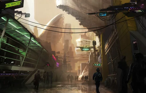 The city, lights, future, people, street, the building, megapolis