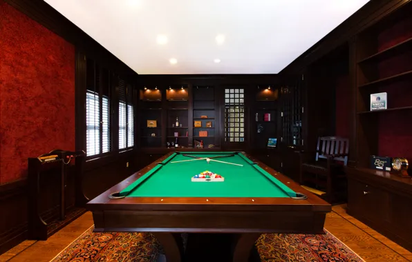 Table, lamp, room, balls, sport, furniture, Billiards, room