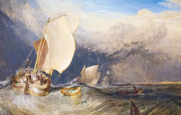 Sea, wave, boat, picture, sail, fishermen, seascape, William Turner