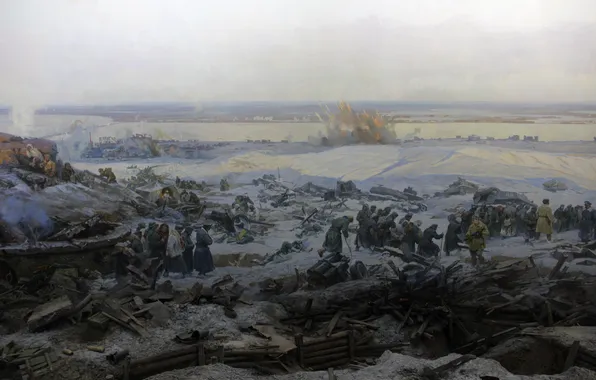 Winter, Snow, War, Panorama, Picture, Soldiers, Fragment, Russian