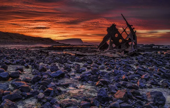 The sky, night, stones, ship