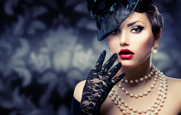 Girl, decoration, retro, hand, makeup, hairstyle, pearl, beads