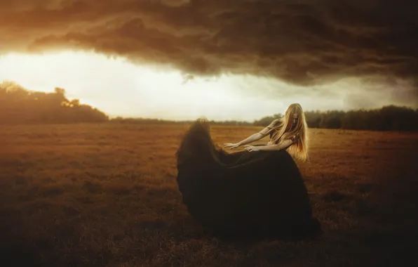 Field, girl, nature, dress, TJ Drysdale