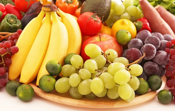 Apple, Apple, grapes, bananas, pepper, fruit, tomato, pepper