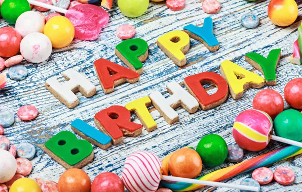 Picture colorful, cookies, candy, sweets, Happy Birthday, colours, celebration, cookies