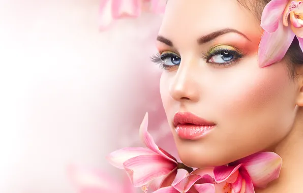 Picture look, flowers, face, style, makeup