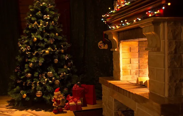 Decoration, heat, tree, the evening, lights, New Year, Christmas, gifts
