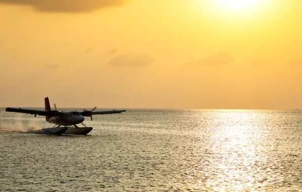 The plane, blur, The Maldives, bokeh, passenger, wallpaper., seaplane, seaplane