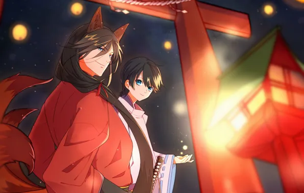 Anime, art, guys, Touken Ranbu, Dance of swords