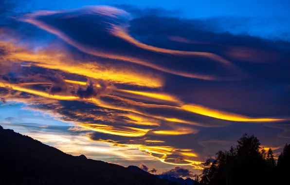 Clouds, sunset, mountains, Austria