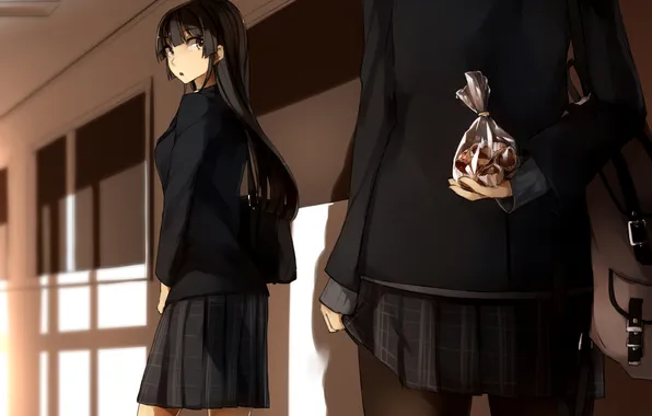 Picture Girls, corridor, candy, school uniform, Shokolad