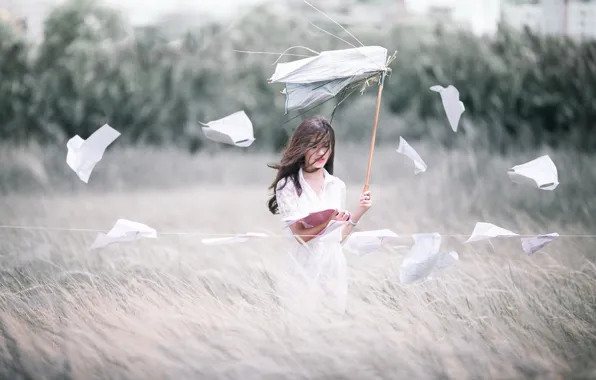 Picture field, girl, the wind
