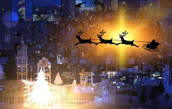 Christmas, New year, sleigh, Santa Claus, deer