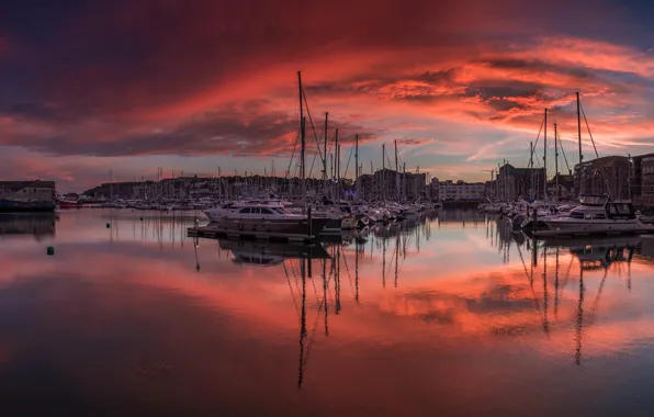 Boat, England, yacht, glow, harbour, Plymouth