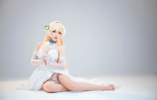Legs, Asian, cutie, white hair, cosplay, cosplay, white panties, asian