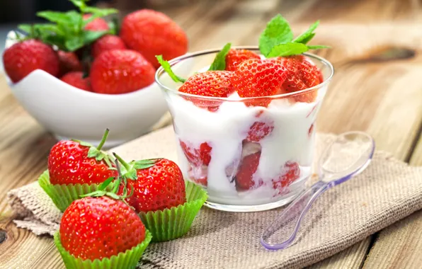 Berries, strawberry, cream, dessert, sweet, strawberry, cream, dessert