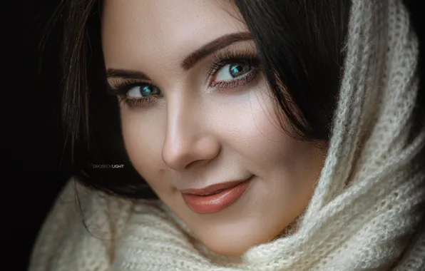 Picture look, girl, face, smile, portrait, scarf, Olesya Celestina, Alexander Drobkov-Light