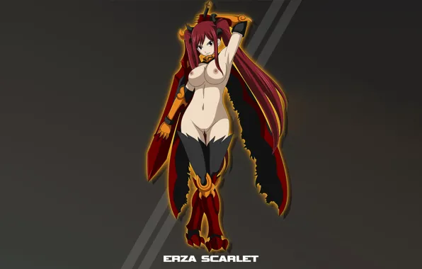 Girl, sword, sexy, thighhighs, erect nipples, red hair, long hair, legs