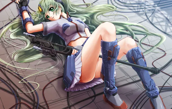 Girl, metal, weapons, wire, lies, rifle