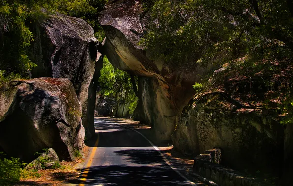 Picture road, rocks, shadow, the tunnel