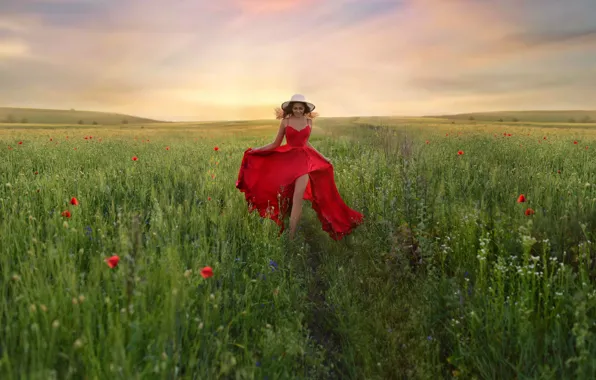 Picture girl, Maki, poppy field, proogulka