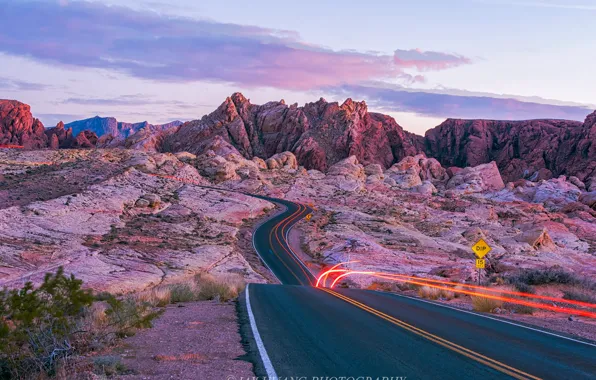 Road, the sky, mountains