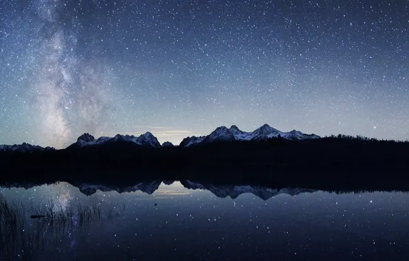 Picture space, stars, mountains, lake, reflection, mirror, The Milky Way, secrets