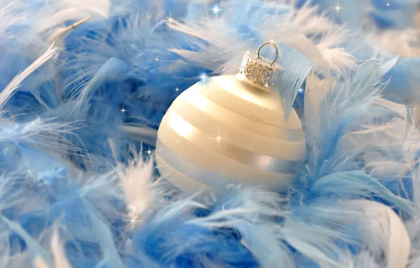 Picture close-up, holiday, toy, Shine, ball, feathers, fluff, New year