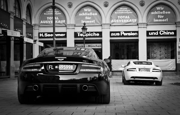 Picture white, Aston Martin, black, the building, Aston Martin, white, black, db9