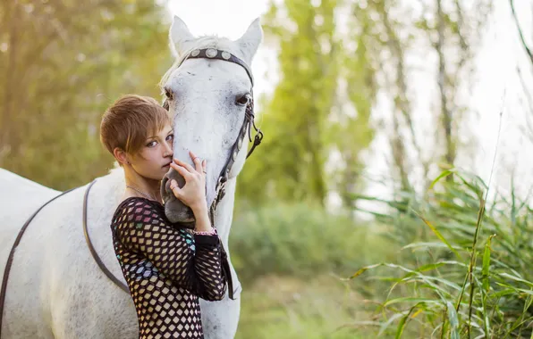 Girl, nature, horse