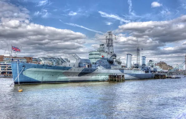 London, River Thames, HMS Belfast, museum ship