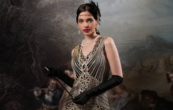 Look, girl, dress, gloves, retro style